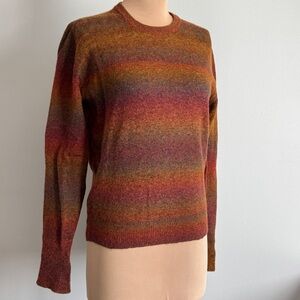 Vintage Men’s Multicolor Earth Tones Llama Wool Oil Rainbow Striped Sweater 70s